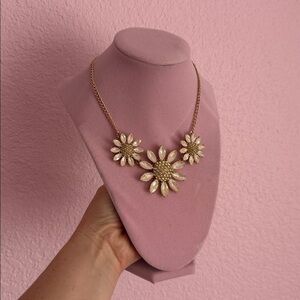 Gold inspired Floral Crystal Statement Necklace - White Petals